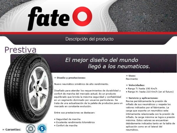Neumático Fate Prestiva 185/70/13 86T - Image 3